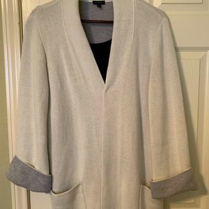 Talbots cardigan sweater with grey accents. Perfect for the chilly office!